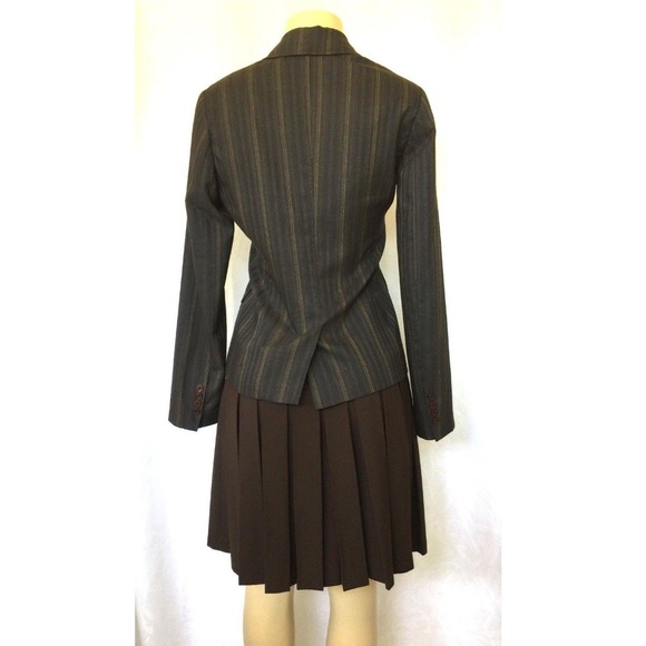Yumi Mazao 2 pc Skirt Suit Set Blazer Brown Stripe - Picture 2 of 8